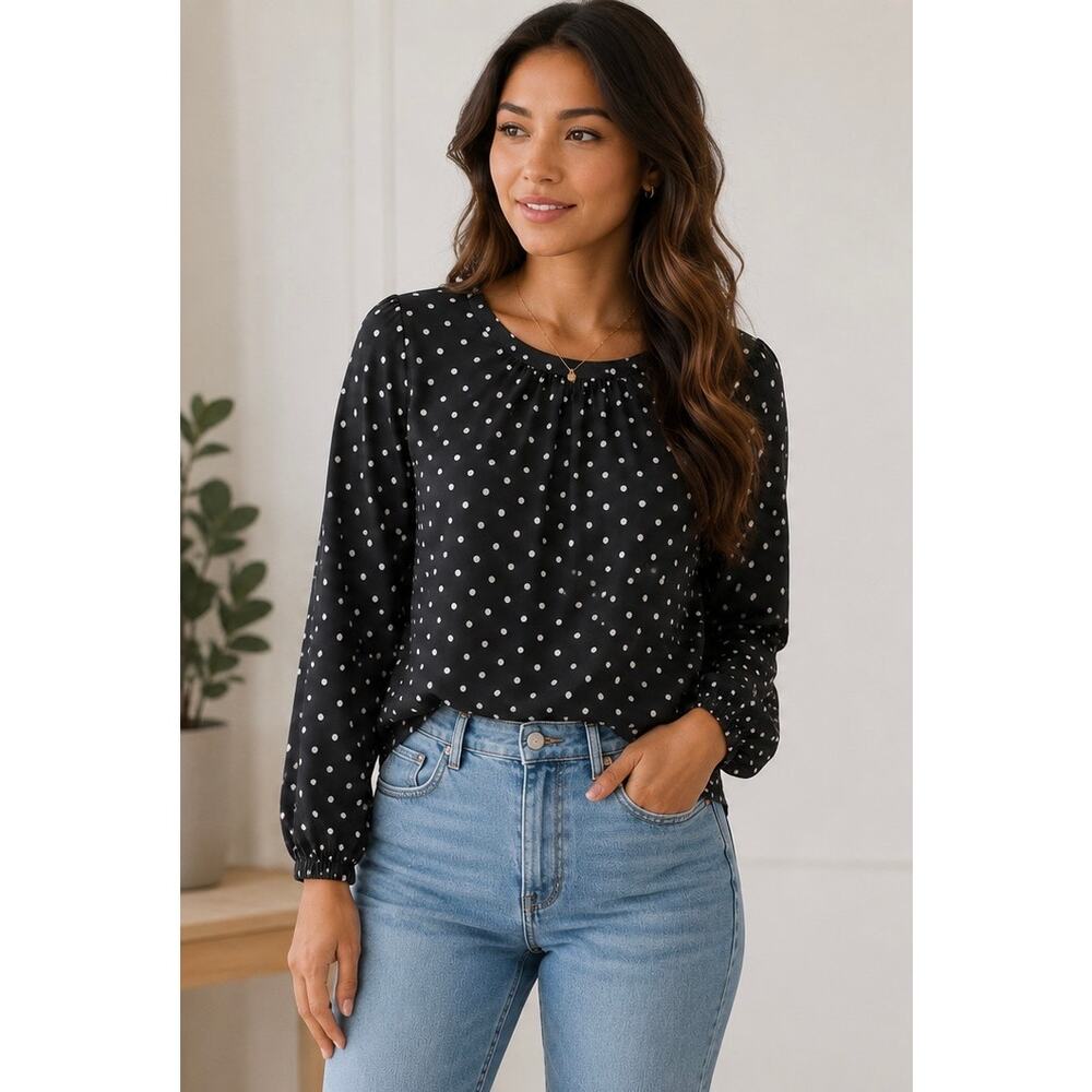 NWT Banana Republic Black & White Polka Dot Long Sleeve Blouse Size Small